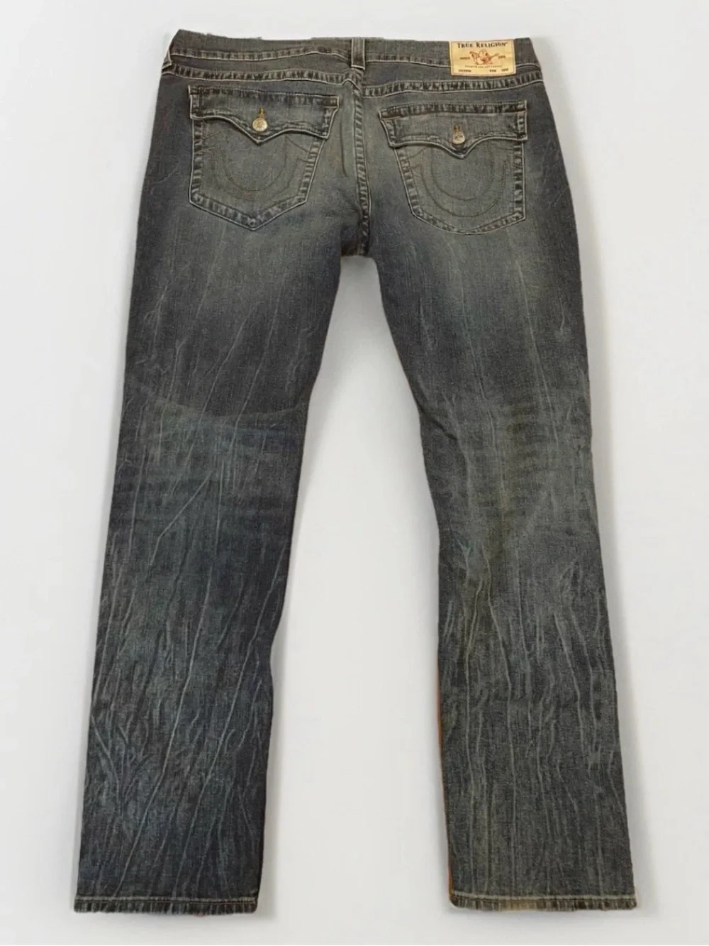 Y2K True Religion Jeans Rocco Relaxed Skinny Size 40 Blue Distressed Denim - Picture 4 of 14